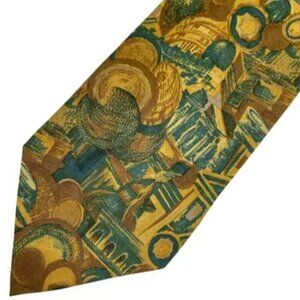 Creazione Giovanni Milano Silk Tie Gold Green Roman Greco Architecture Italy Vtg